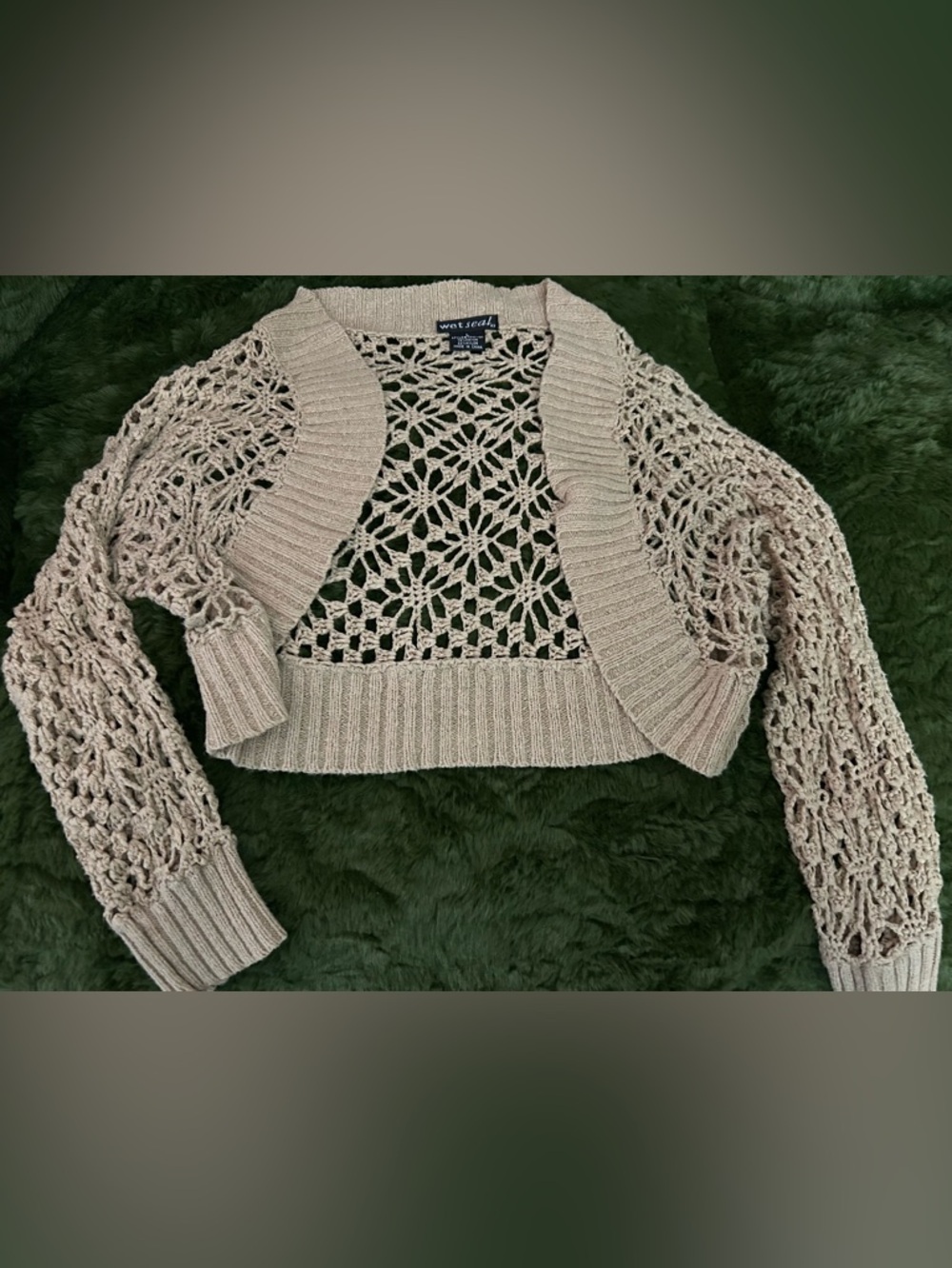 Beige Crochet Open-Front Women's Sweater